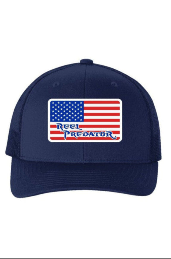 Reel Predator American Flag Six-Panel Retro Trucker Cap
