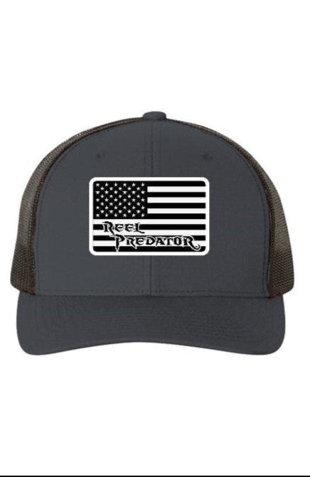 Reel Predator Black Mesh Retro Trucker Cap